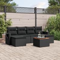 7-delige Loungeset met kussens poly rattan zwart - thumbnail