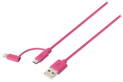 2-in-1 Data en Oplaadkabel USB A Male - Micro-B Male 1.00 m Roze