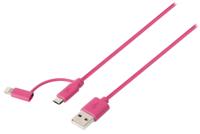 2-in-1 Data en Oplaadkabel USB A Male - Micro-B Male 1.00 m Roze - thumbnail