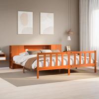 Bed met boekenkast zonder matras grenenhout wasbruin 200x200 cm - thumbnail