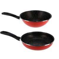 Set Van 2x Stuks Wokpan En Koekenpan 26 Cm Rood - Koekenpannen - thumbnail