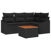 Tuinbankenset met kussen 5 pcs Zwart poly rattan - thumbnail