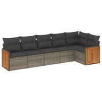 6-delige Loungeset met kussens poly rattan grijs - thumbnail
