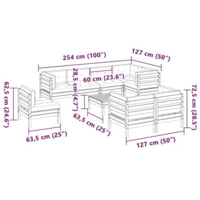 9-delige Loungeset met kussens massief douglas vurenhout