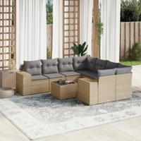 9-delige Loungeset met kussens poly rattan beige - thumbnail