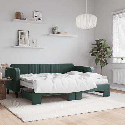 Slaapbank onderschuifbed matrassen 80x200cm fluweel donkergroen