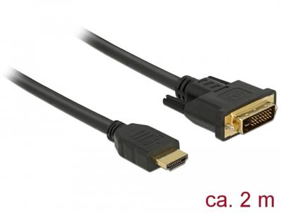Delock 85654 HDMI-kabel HDMI / DVI Aansluitkabel HDMI-A-stekker, DVI-D 24+1-polige stekker 2 m Zwart Afgeschermd (drievoudig), Vergulde steekcontacten