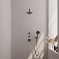 Brauer Gunmetal Carving Thermostatische Regendoucheset Inbouw - Hoofddouche 20 cm - Rechte Wandarm - Handdouche 3 Standen - Doucheslang - Wandaansluitbocht - Gunmetal - thumbnail