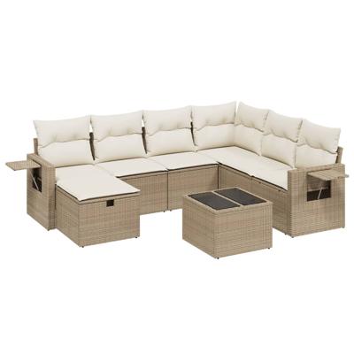 7-delige Loungeset met kussens poly rattan beige