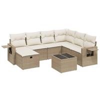 7-delige Loungeset met kussens poly rattan beige - thumbnail