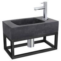Fonteinset Differnz Bombai Natuursteen en Handoekrek 40x22x9 cm Zwart Met Rechte Kraan Chroom - thumbnail