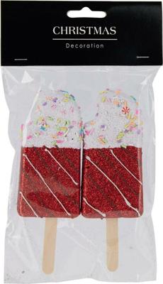 Kersthanger ijsjes 14 cm rood / wit