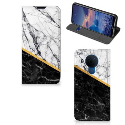 Nokia 5.4 | Standcase | Marmer Wit Zwart - Origineel Cadeau Man Nokia 5.4 | Standcase | Marmer Wit Zwart - Origineel Cadeau Man