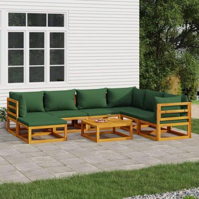 8-delige Loungeset met groene kussens massief hout