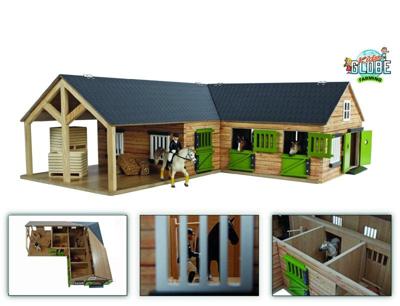 Kids Globe globe paardenhoekstal met 3 boxen en berging 1:24