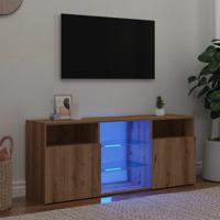 Tv-meubel met LED 120x30x50 cm bewerkt hout artisanaal eiken - thumbnail