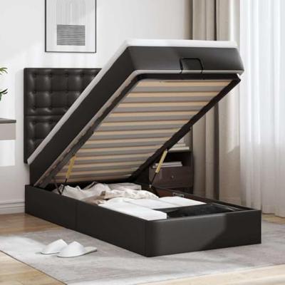 Ottomaanse bed met matras 100x200cm kunstleer zwart