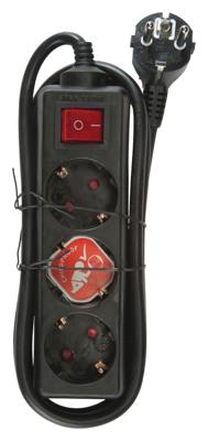 Stekkerdoos 3-Wegs 1.40 m Zwart - Geaard