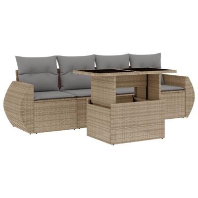 5-delige Loungeset met kussens poly rattan beige - thumbnail