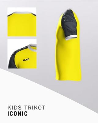 JAKO 4224K Shirt Iconic Km Kids - Zachtgeel/Zwart - 140
