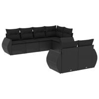 7-delige Loungeset met kussens poly rattan zwart - thumbnail