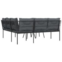 Loungeset met kussens staal en textileen zwart - thumbnail