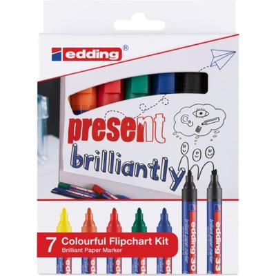 Edding 4-3033-7 Flipchartmarker Colourful 1.5 - 3 mm Zwart, Geel, Oranje, Rood, Groen, Blauw 1 set(s)