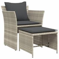 Tuinstoel met voetenbank poly rattan lichtgrijs - thumbnail