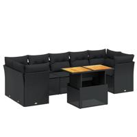 8-delige Loungeset met kussens poly rattan zwart - thumbnail