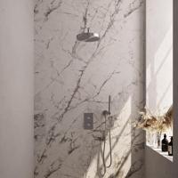 BRAUER Stripe Thermostatische Inbouw Regendouche - 3-weg - rechthoekig - 25cm douchekop - gebogen muurarm - staaf handdouche - doucheslang - wandaansluitbocht - RVS-kleurig geborsteld PVD 5-NG-391 - thumbnail