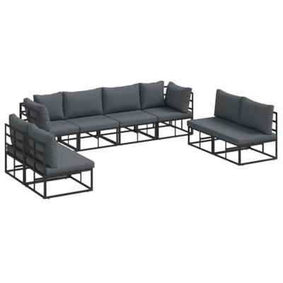 Tuinbankenset met kussen 8 pcs Zwart Aluminium