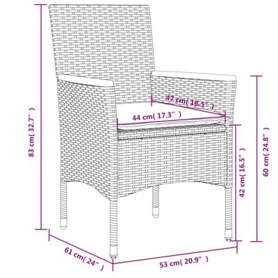 3-delige Tuinset met kussens poly rattan en glas grijs - thumbnail
