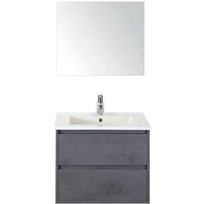 Porto Badmeubelset 70 cm - Beton Antraciet - Keramische Wastafel Wit Slim met Spiegel