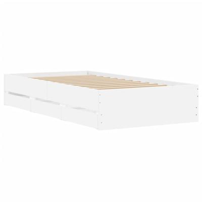 Bedframe met lades bewerkt hout wit 90x200 cm - thumbnail