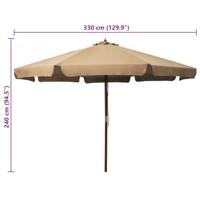 VidaXL Parasol met houten paal 330 cm taupe - thumbnail