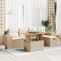 6-delige Loungeset met kussens poly rattan acacia beige - thumbnail