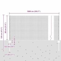 VidaXL Hek met paal grijs 0,8 x 10 m staal en pvc - thumbnail