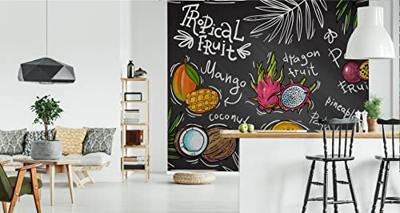 Fotobehang - Tropische vruchten met opschriften, voor in de keuken, 11 maten, inclusief behanglijm