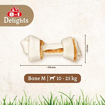 8in1 Delights Chicken, gezond hondenkauwbot met hoogwaardige kip gewikkeld in runderhuid, verschillende maten voor kleine, middelgrote en grote honden