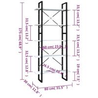 Boekenkast met 5 schappen 80x30x175 cm bewerkt hout wit - thumbnail