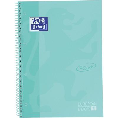 Oxford School Touch Europeanbook spiraalblok, ft A4+, 160 bladzijden, geruit 5 mm, pastel turquoise