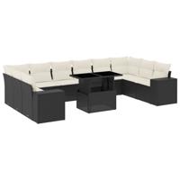11-delige Loungeset met kussens poly rattan zwart - thumbnail
