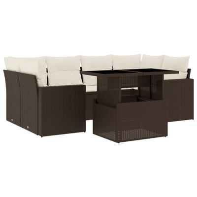 7-delige Loungeset met kussens poly rattan bruin