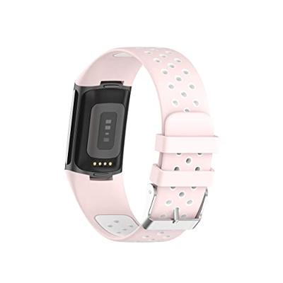 FitBit Charge 5 & 6 Sportbandje met gesp - Roze / wit - Tweekleurig - Maat: L FitBit Charge 5 & 6 Sportbandje met gesp - Roze / wit - Tweekleurig - Maat: L