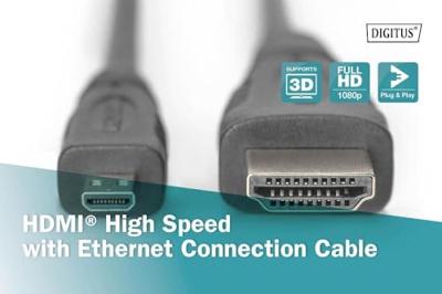 Digitus AK-330115-010-S HDMI-kabel HDMI Aansluitkabel HDMI-A-stekker, HDMI-micro-D-stekker 1.00 m Zwart Vergulde steekcontacten