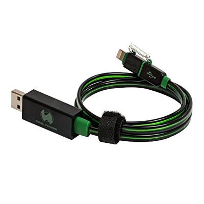 RealPower 185962 LED drijvende kabel 2in1, LED oplaad- en datakabel met micro-USB en Lightning, voor Android smartphones en andere, (zwart/groene LEDs)