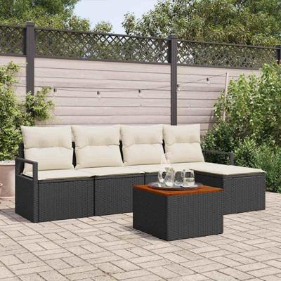 Tuinbankenset met opslag 6 pcs Zwart en Crème poly rattan