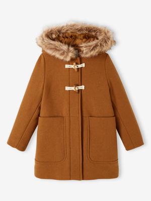 Duffel met capuchon van wol met houtje-touwtjeknopen kameel Duffel met capuchon van wol met houtje-touwtjeknopen kameel
