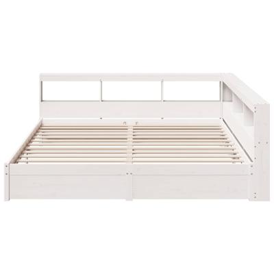 Bed met boekenkast zonder matras grenenhout wit 200x200 cm - thumbnail