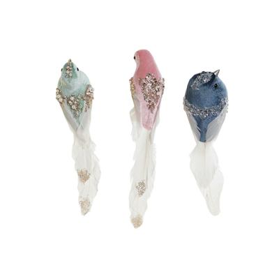 Kerstversiering DKD Home Decor Multicolour Vogel 25 x 7 x 6 cm (3 Stuks)